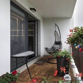 Masă de balcon semirotundă - din sticlă cu structură metalică