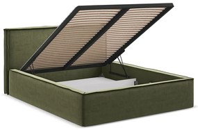 Pat matrimonial verde tapițat cu spațiu de depozitare cu somieră 180x200 cm Anani – Makamii
