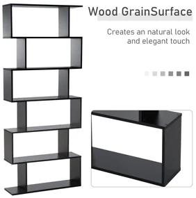 HOMCOM Bibliotecă din Lemn, Design Modern cu 6 Rafturi, 80x23x192 cm, Negru | Aosom Romania