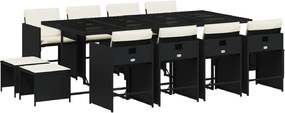 vidaXL Set mobilier de grădină cu perne, 13 piese, negru, poliratan
