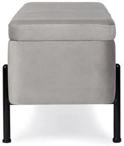 Bancheta cu spatiu pentru depozitare gri/negru din catifea si metal, 110 cm, Irina Bizzotto