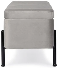 Bancheta cu spatiu pentru depozitare gri/negru din catifea si metal, 110 cm, Irina Bizzotto