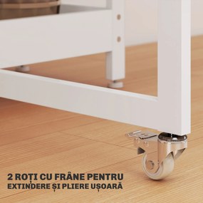 HOMCOM Masă Pliabilă cu 2 Blaturi Rabatabile pentru 4 Persoane cu 2 Rafturi Deschise, Gri | Aosom Romania