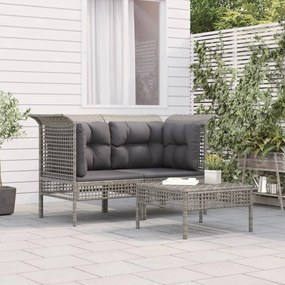 vidaXL Set mobilier de grădină cu perne, 3 piese, gri, poliratan