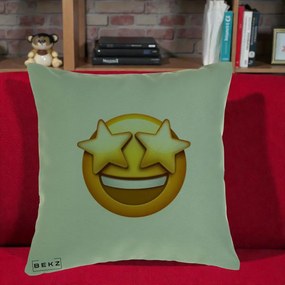 Perna Decorativa Emoji Ochi Stele, 40x40 cm, Verde, Husa Detasabila, Perna Inclusa, BEKZ®