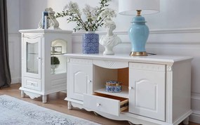 Comodă TV lemn masiv alb Elizabeth, 120 × 58 × 63 cm