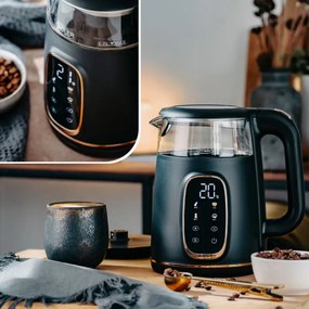 Cana electrica Adler AD 1305, 1850/2200 W, 1,7 l, Control tactil, Afisaj LCD color, 5 setari temperatura 40-100°C, Filtru antidecantare, Negru/galben