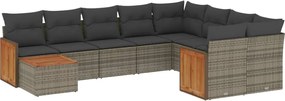 vidaXL Set mobilier de grădină cu perne, 10 piese, gri, poliratan