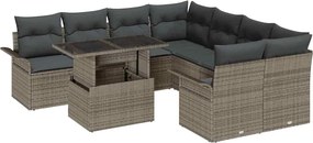 vidaXL Set de canapele pentru grădină cu pernă 9 pcs Gri Poli Rattan