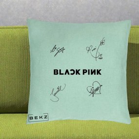 Perna Personalizata K-pop BLACKPINK Tinute Negre Grup Simplu, 40x40 cm, Verde Menta, Husa Detasabila, Perna Inclusa, BEKZ®