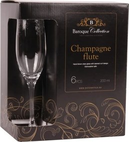 Pahar de șampanie din sticlă, transparent, formă flute, cu model în spirală gravat, 180 ml, 24 x 5 cm, „Joséphine”