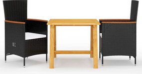vidaXL Set de masă pentru grădină, 3 piese, negru