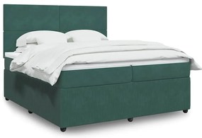 vidaXL Pat box spring cu saltea, verde închis, 200x200 cm, catifea