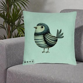 Perna Decorativa Pasare Teal Decorativa Dungata, 40x40 cm, Verde Menta, Husa Detasabila, Perna Inclusa, BEKZ®