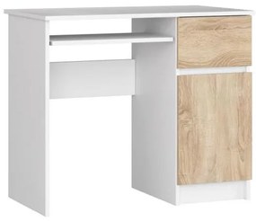 Birou calculator, placa laminata, 1 sertar, 3 rafturi, alb si stejar, 90x50x77 cm, Pixel