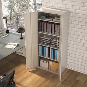HOMCOM Dulap de Depozitare pentru Birou cu 5 Niveluri, Dulap Metalic cu 2 Uși și 4 Rafturi Reglabile, 80x40x180 cm, Alb
