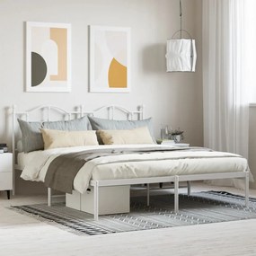 353492 vidaXL Cadru de pat metalic cu tăblie, alb, 180x200 cm