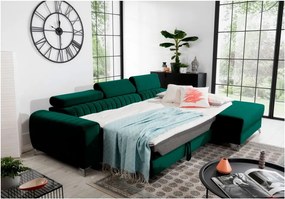 Colțar verde extensibil/cu spațiu de depozitare cu tapițerie din catifea (cu colț pe partea dreaptă/cu șezlong) Grayson – ELTAP