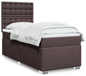 vidaXL Pat box spring cu saltea, maro închis, 90x200 cm, textil