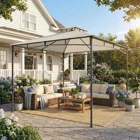 Outsunny Pavilion 3x3 m rezistent la apă Stabil Rezistent la iarnă Pavilion de grădină cu cadru superior retractabil Dublu acoperiș Alb-crem | Aosom Romania