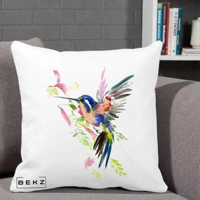 Perna Decorativa Colibri Acuarela, 40x40 cm, Alba Mata, Husa Detasabila, Perna Inclusa, BEKZ®
