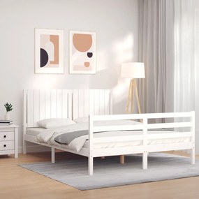 3194772 vidaXL Cadru de pat cu tăblie, alb, king size, lemn masiv