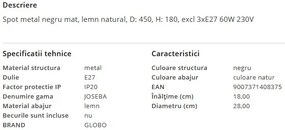 Plafoniera cu 3 spoturi lemn directionabile JOSEBA