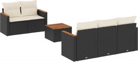 vidaXL Set mobilier de grădină cu perne, 6 piese, negru, poliratan