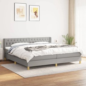 3130537 vidaXL Pat box spring cu saltea, gri deschis, 200x200 cm, textil