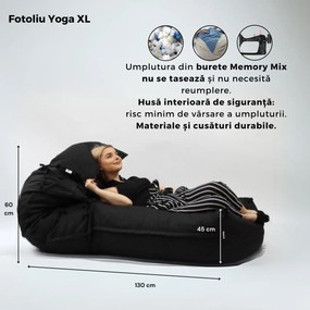 Fotoliu Yoga XL si Perna, Material Textil - Black Velvet