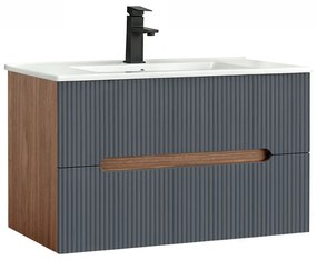 Dulap de baie inferior Trent 80 cu chiuvetă ceramică (2 sertare) stejar sunset-gri antracit