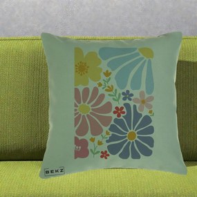 Perna Decorativa Flori Grafice Pastel Multicolor, 40x40 cm, Verde, Husa Detasabila, Perna Inclusa, BEKZ®