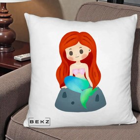 Perna Personalizata Sirena Kawaii Roscat, 40x40 cm, Alb Pufos, Husa Detasabila, Perna Inclusa, BEKZ®