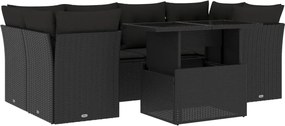 vidaXL Set canapele de grădină cu perne, 7 piese, negru, poliratan