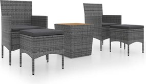 vidaXL Set mobilier grădină, 5 piese, gri, poliratan și lemn acacia