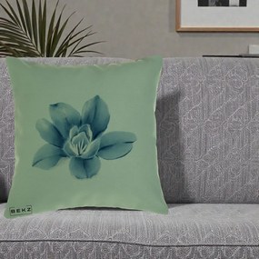 Perna Decorativa Magnolie Albastra Acuarela, 40x40 cm, Verde, Husa Detasabila, Perna Inclusa, BEKZ®