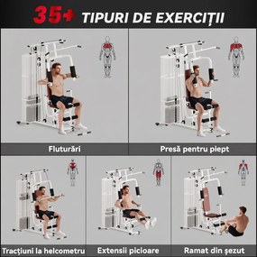 HOMCOM Stație Fitness Multifuncțională cu 4 Perne din Oțel și PU Alb | Aosom Romania