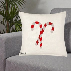 Perna Decorativa Candy Cane de Craciun, 40x40 cm, Crem Reliefat, Husa Detasabila, Perna Inclusa, BEKZ®