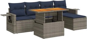 vidaXL Set mobilier grădină cu perne, 6 piese, gri, poliratan