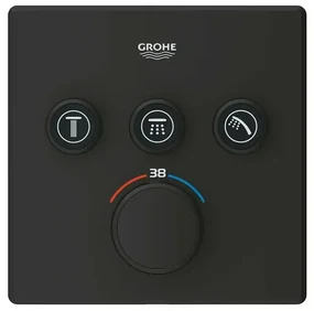 Baterie dus negru mat Grohe Grohtherm SmartControl termostatica patrata 3 iesiri