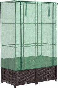 vidaXL Strat înălțat cu husă de seră, aspect ratan, 80x40x138 cm