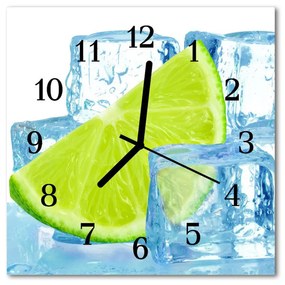 Ceas de perete din sticla pătrat Ice Lime Blue Ice