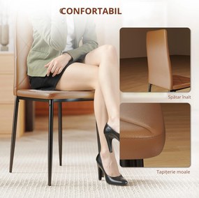 HOMCOM Set de 4 scaune de sufragerie cu spatar inalt, 41x50x97cm, maro | Aosom Romania