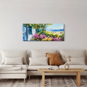 Tablou - Grădina din fața casei, pictură în ulei (120x50 cm)