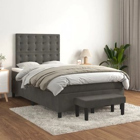 vidaXL Pat box spring cu saltea, gri închis, 120x200 cm, catifea
