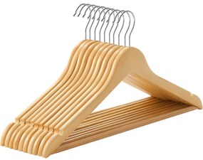Umerașe din lemn, set de 10, cu bară de pantaloni antiderapantă, maro