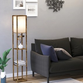 HOMCOM Lampă de Podea cu 3 Rafturi Integrate, Design Modern din MDF, 26x26x160 cm, Lemn Natural | Aosom Romania