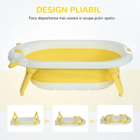 HOMCOM Cadă Pliabilă pentru Bebeluși 0-3 Ani, cu Indicator de Temperatură și Pernuță, Alb, 81.5x50.5x23.5 cm, Design Ergonomic | Aosom Romania