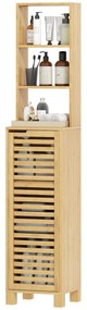 HOMCOM Dulap înalt pentru baie din bambus Coloană îngustă cu 3 polițe deschise Ușă cu lamele Rafturi reglabile 34x30x170 cm Natural | Aosom Romania