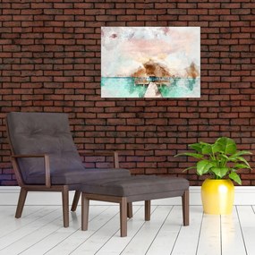 Tablou pe sticlă - Maldive, debarcader din lemn (70x50 cm)